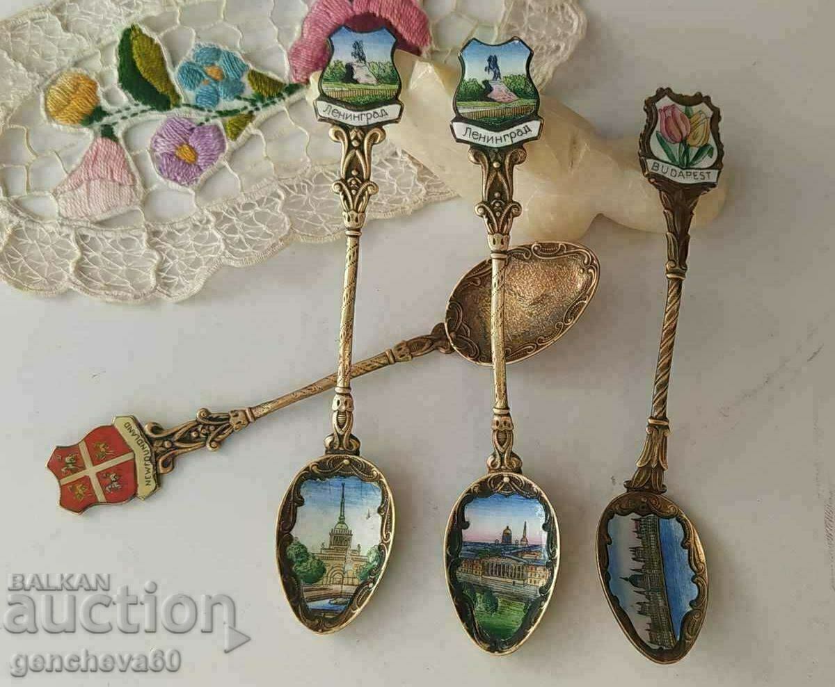Lot of collectible spoons with enamel and gold plating Lot of collectible spoons with enamel and gold plating