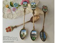 LOT of old spoons with enamel and gilding