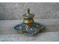 OLD FRENCH BRONZE INK POT - enamel