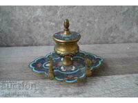 OLD FRENCH BRONZE INK POT - enamel