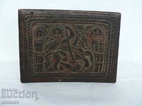 Interesting old leather jewelry box #2161