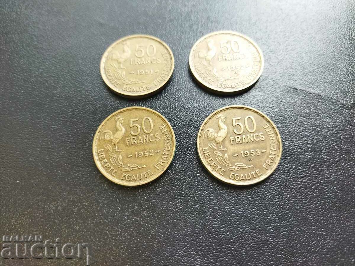 France 4 x 50 francs 1951, 52, 1952B and 1953B with price 5.00 BGN | € 2.56 France 4 x 50 francs 1951, 52, 1952B and 1953B with price 5.00 BGN | € 2.56