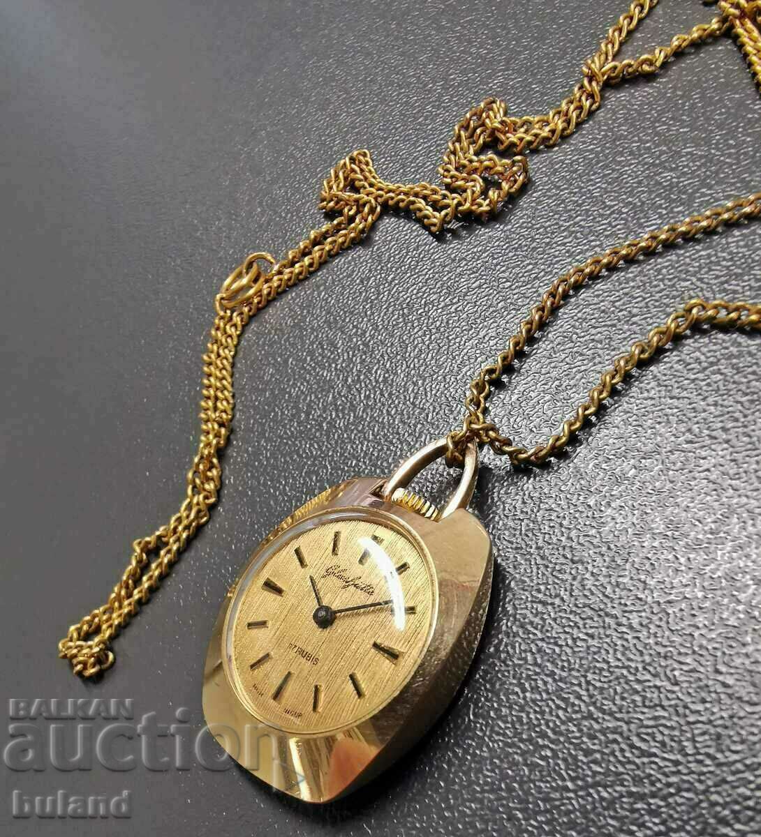 Дамски Часовник Медальон Glashutte Гласхюте Позлатен Позлата