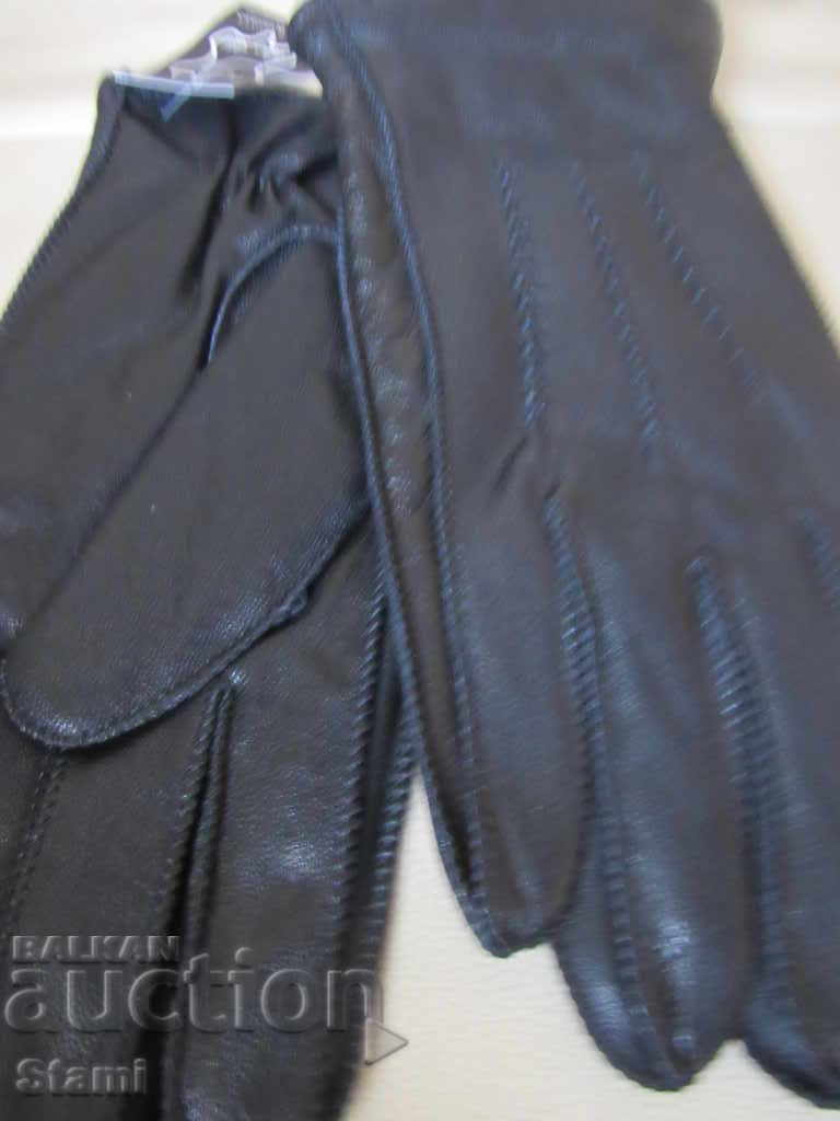 Black men's leather gloves with genuine leather lining, - 6 Black men's leather gloves with genuine leather lining, - 6