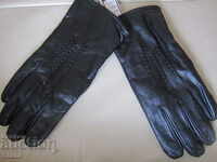 Black men's leather gloves with genuine leather lining,