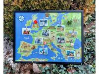 Map of Europe with 9 pcs. small pictures and decorative elements