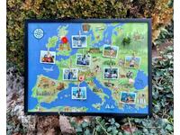 Map of Europe with 9 pcs. small pictures and decorative elements