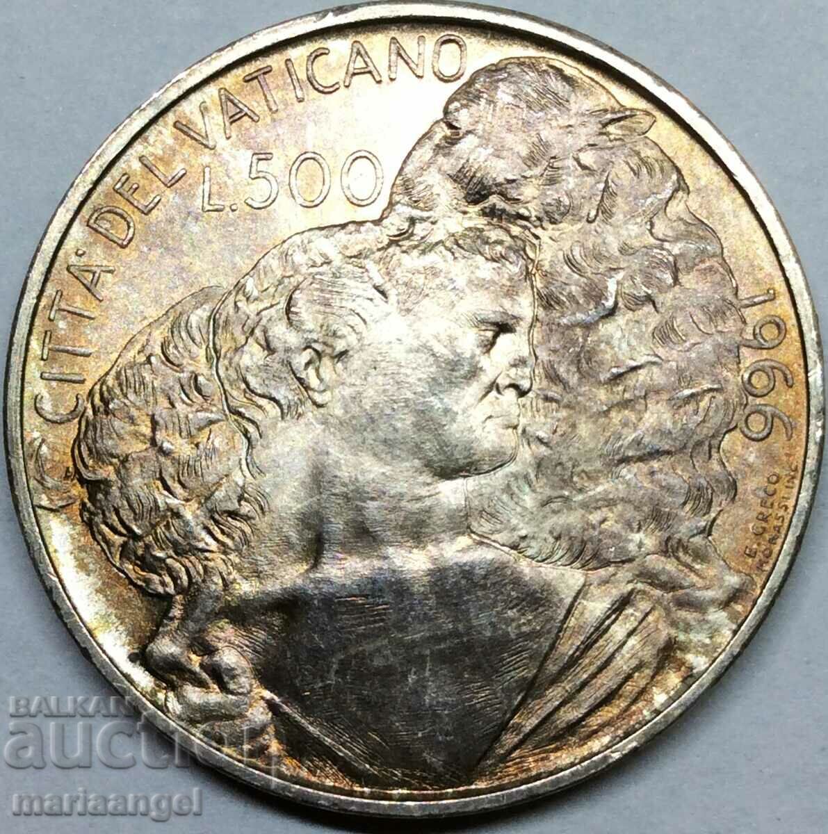 500 лири 1966 Ватикан  UNC Златна Патина сребро