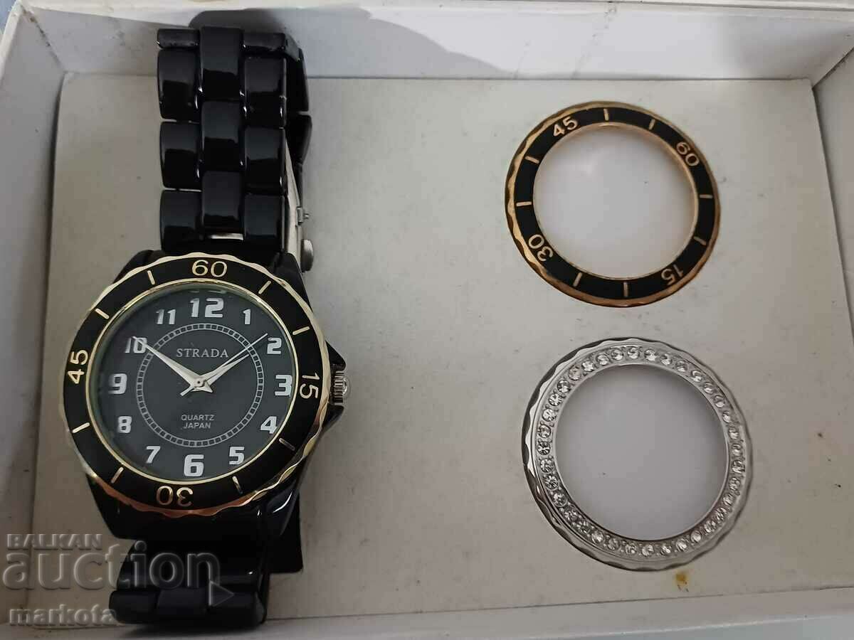 Ceas de mână japonez -,,STRADA"- inele interschimbabile unisex