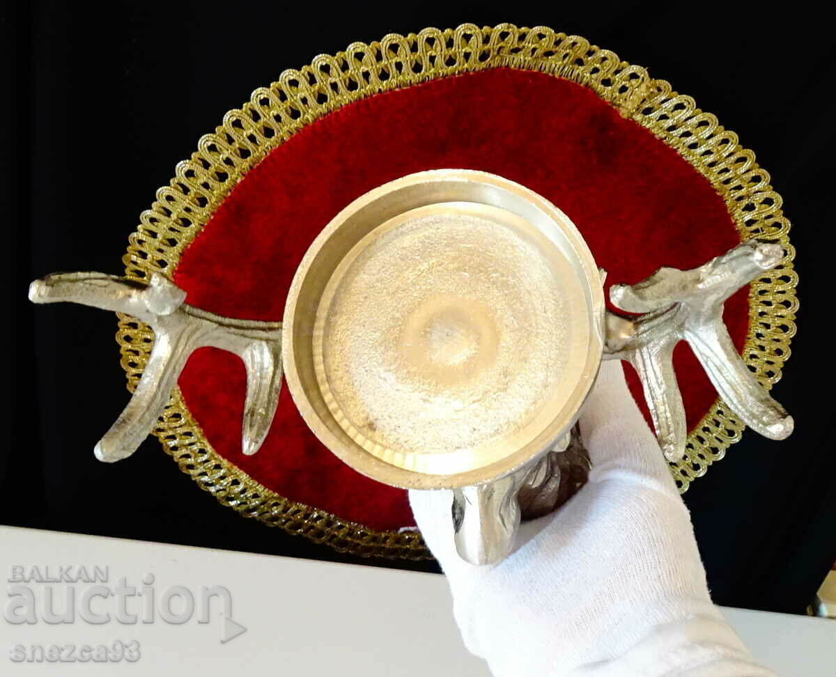 Cap de cerb, suport de lumanare, suport, statuie din cositor. - 7