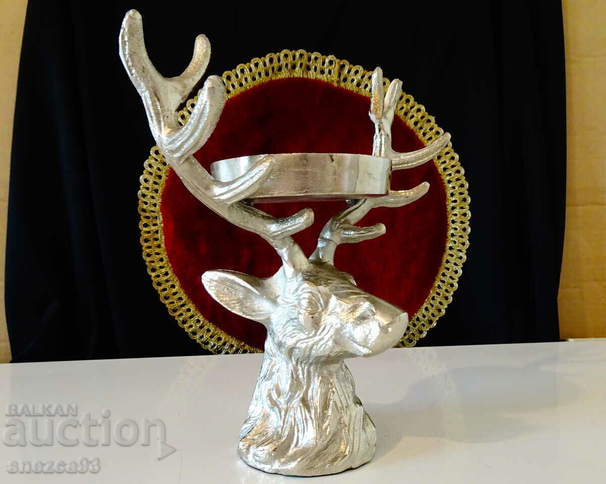 Deer head, candle holder, stand, pewter statue.