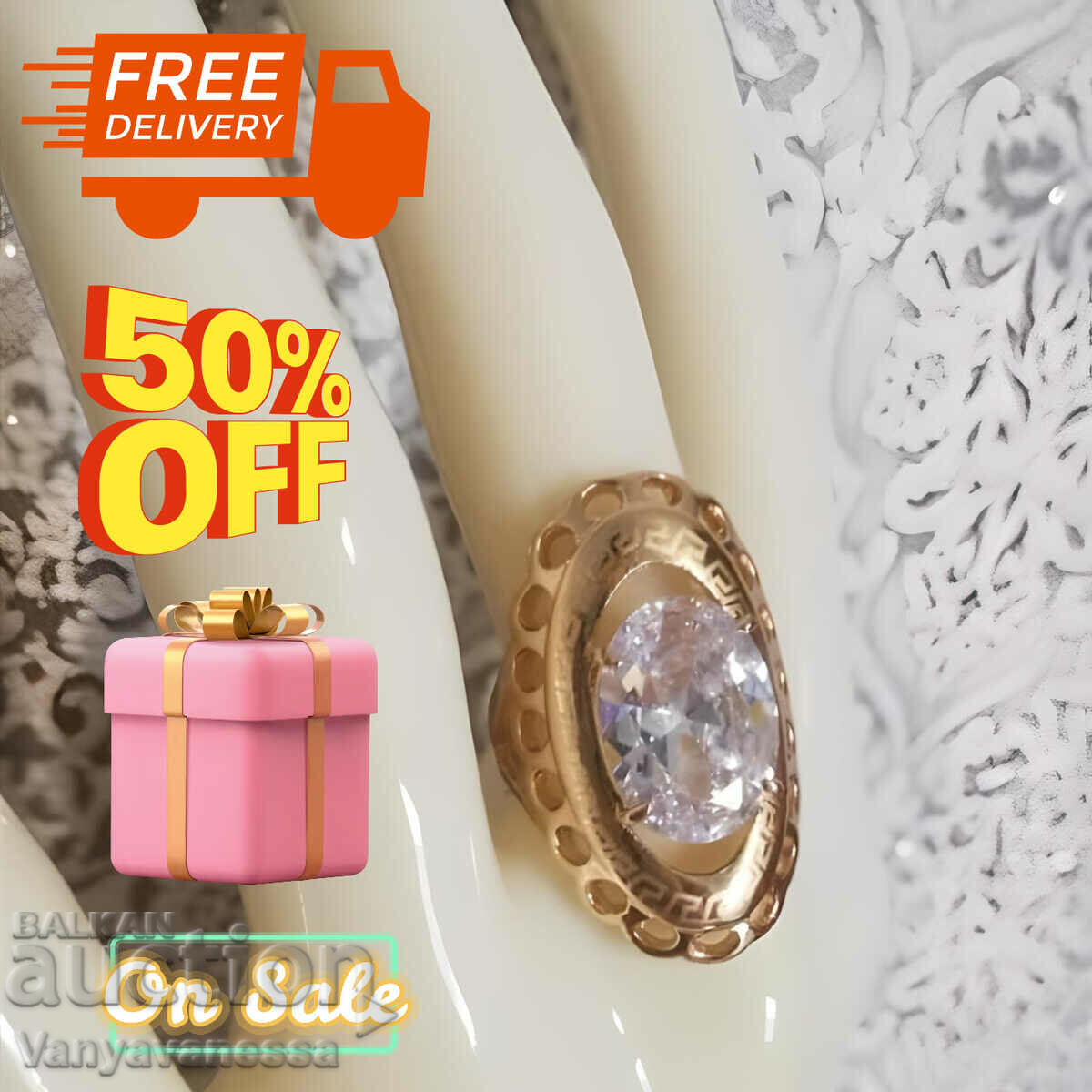 F11 Promotion Beautiful ring with white chalemeon large stone