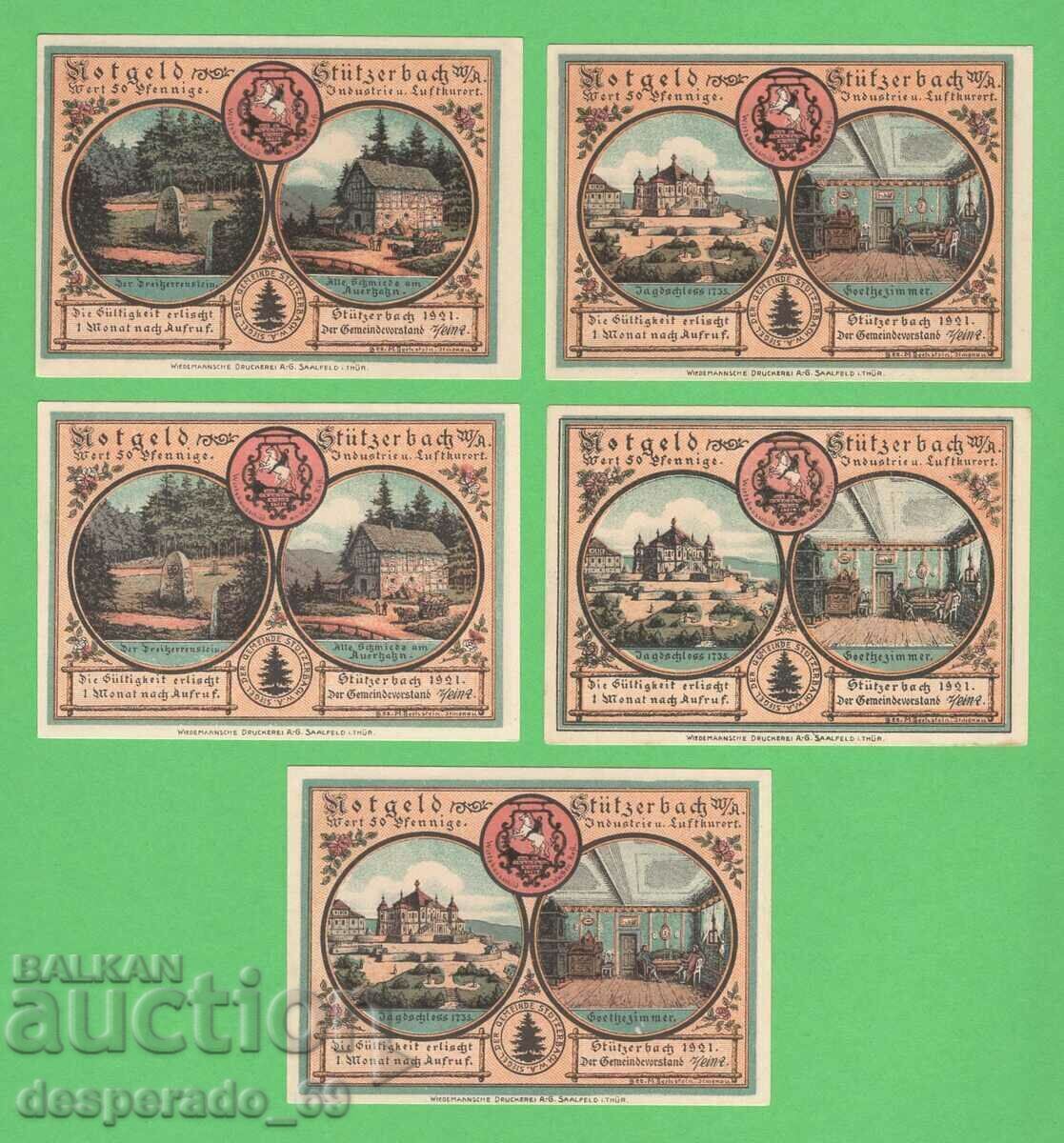 (¯`'•.¸NOTGELD (гр. Stützerbach) 1921 UNC -5 бр.банкноти ´¯) с цена 7.50 €
