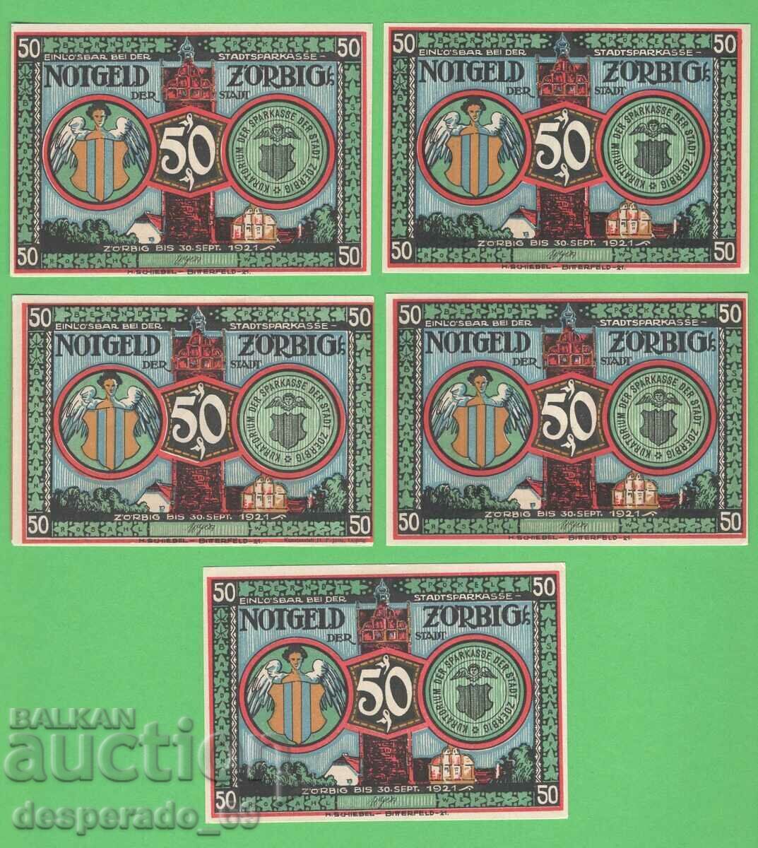(¯`'•.¸NOTGELD (orașul Zorbig) 1921 UNC -5 buc. bancnote¸.•'´¯) cu preț € 7.50 | 14.67 BGN