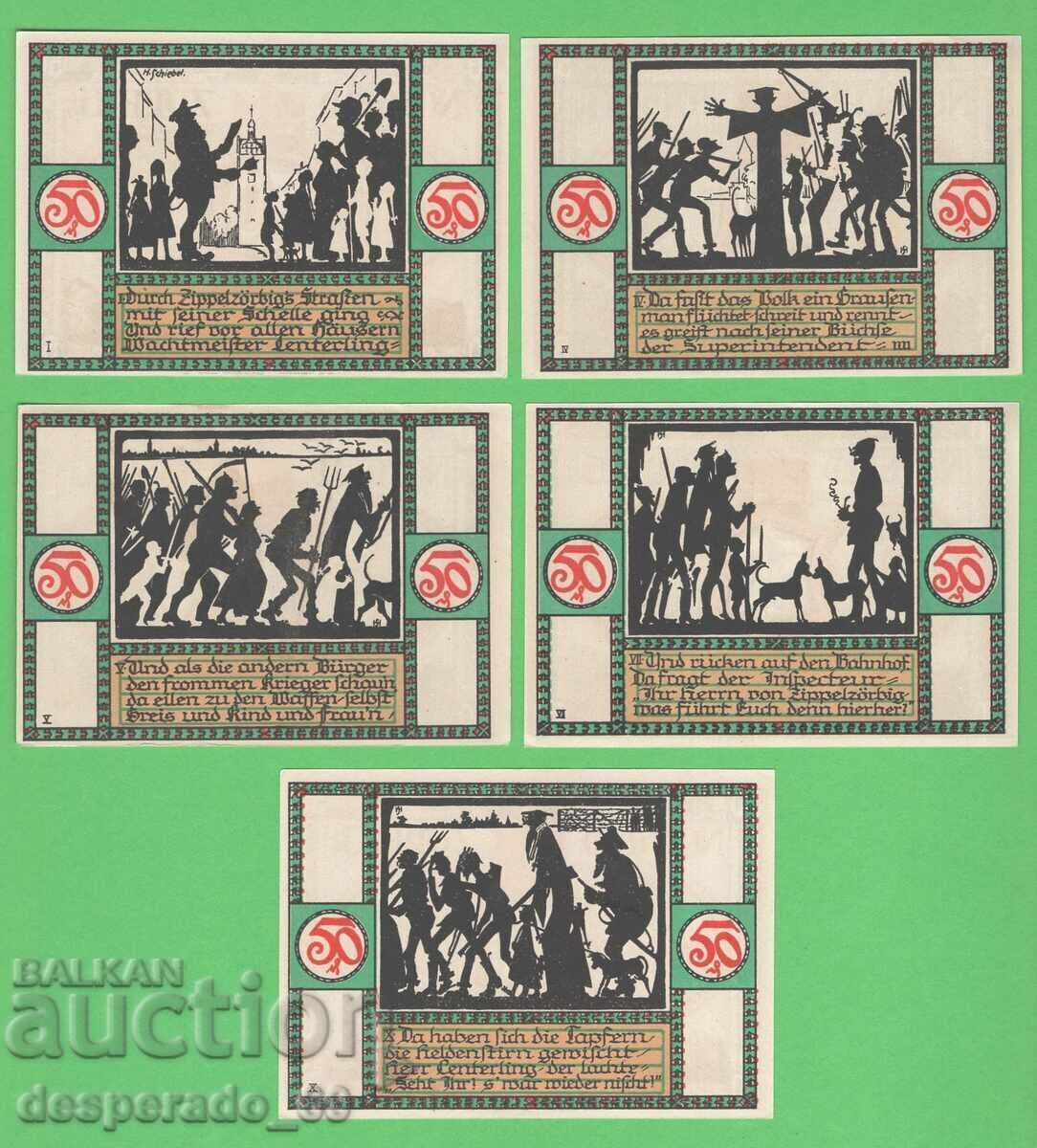(¯`'•.¸NOTGELD (orașul Zorbig) 1921 UNC -5 buc. bancnote¸.•'´¯)