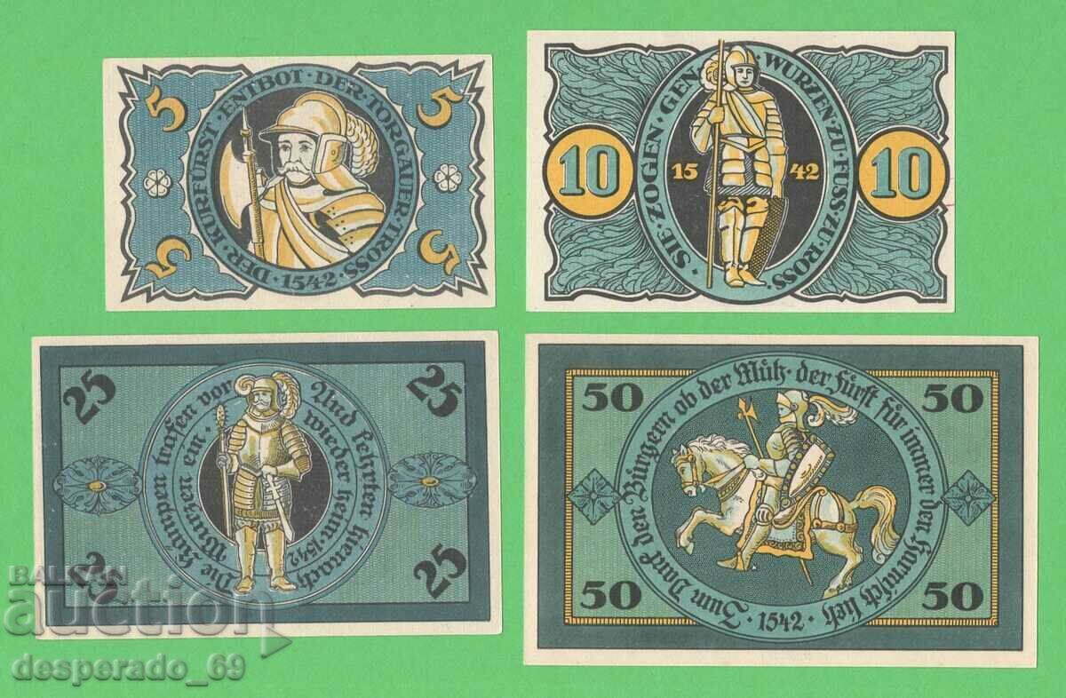 (¯`'•.¸NOTGELD (orașul Torgau) 1921 UNC -4 buc. bancnote¸.•'´¯) (¯`'•.¸NOTGELD (orașul Torgau) 1921 UNC -4 buc. bancnote¸.•'´¯)