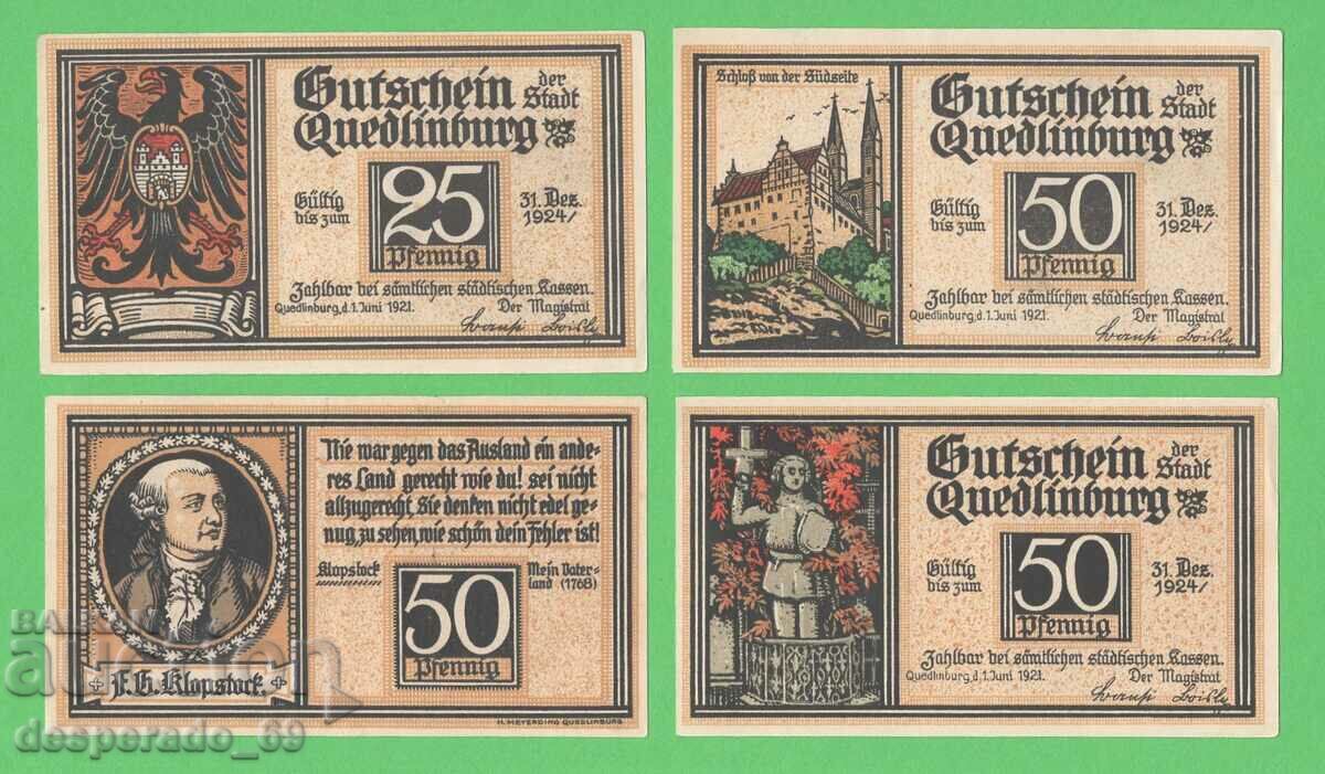 (¯`'•.¸NOTGELD (πόλη Quedlinburg) 1921 UNC -4 τεμ. τραπεζογραμμάτια ´¯)