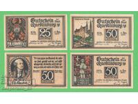 (¯`'•.¸NOTGELD (orașul Quedlinburg) 1921 UNC -4 buc. bancnote ´¯)