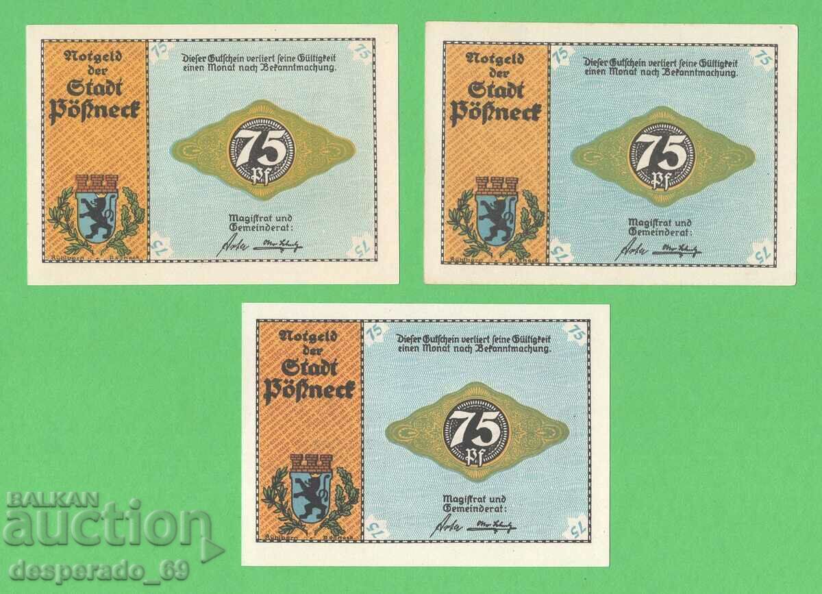 (¯`'•.¸NOTGELD (city Pösneck) UNC -3 pcs. banknotes¸.•'´¯) with price 9.00 BGN | € 4.60 (¯`'•.¸NOTGELD (city Pösneck) UNC -3 pcs. banknotes¸.•'´¯) with price 9.00 BGN | € 4.60