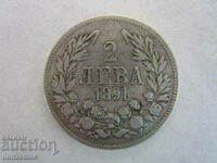 ❗❗❗❗ Principatul Bulgariei, 2 BGN 1891, argint 0,835❗❗❗❗