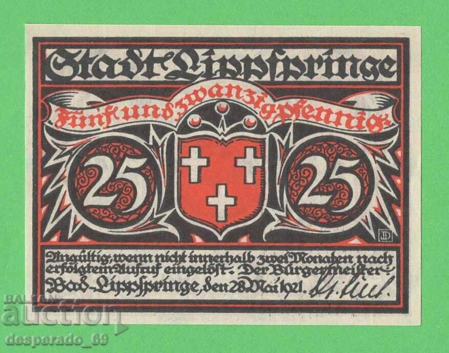 (¯`'•.¸NOTGELD (city Bad Lippspringe) 1921 UNC -25 pfennig with price 3.00 BGN | € 1.53 (¯`'•.¸NOTGELD (city Bad Lippspringe) 1921 UNC -25 pfennig with price 3.00 BGN | € 1.53