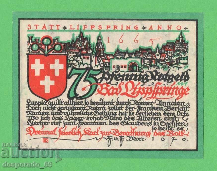 (¯`'•.¸NOTGELD (city Bad Lippspringe) 1921 UNC -75 pfennig with price 3.00 BGN | € 1.53