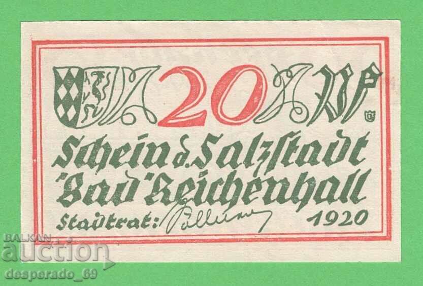 (¯`'•.¸NOTGELD (city Bad Reichenhall) 1920 UNC -20 pfennig with price 2.50 BGN | € 1.28