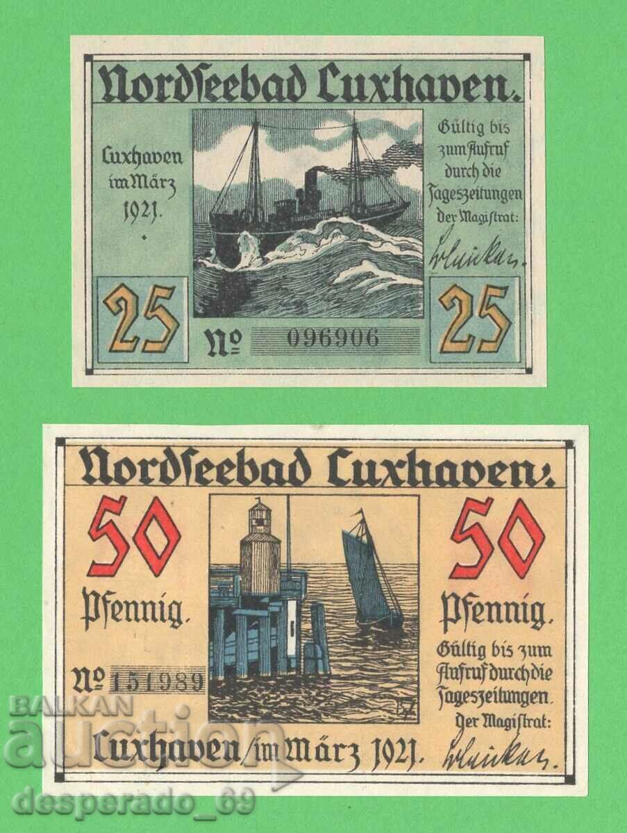 (¯`'•.¸NOTGELD (c. Cuxhaven) 1921 UNC -2 buc. bancnote¸.•'´¯)
