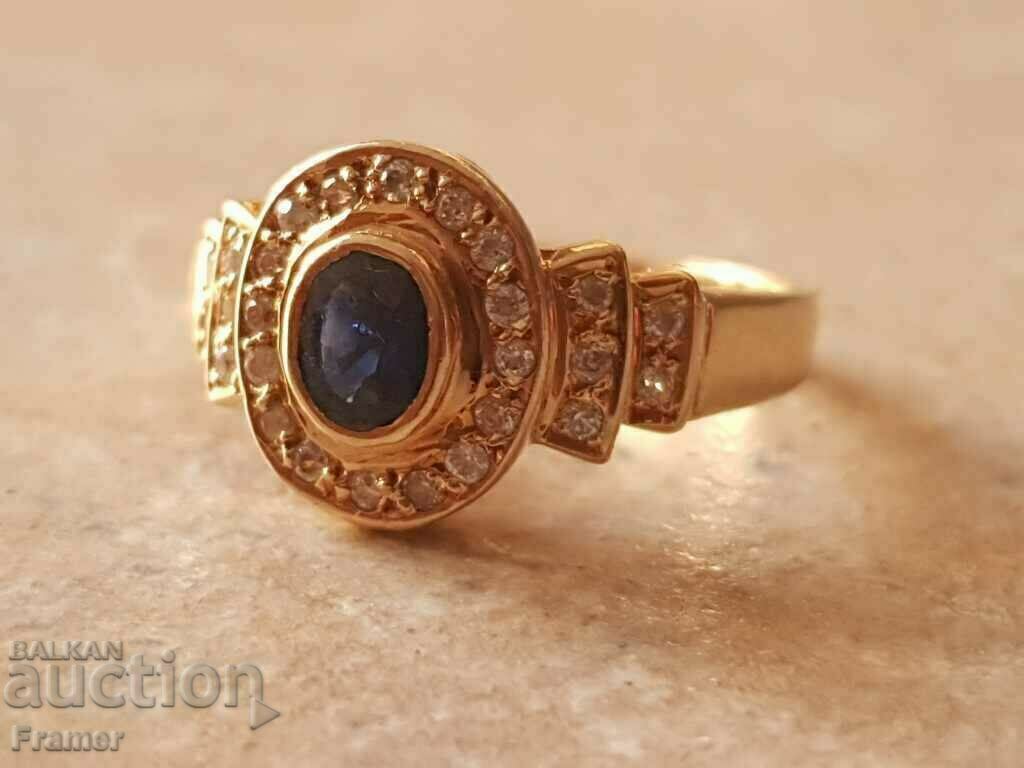BEAUTIFUL ELEGANT STYLISH 18K GOLD RING WITH SAPPHIRE - 5 BEAUTIFUL ELEGANT STYLISH 18K GOLD RING WITH SAPPHIRE - 5