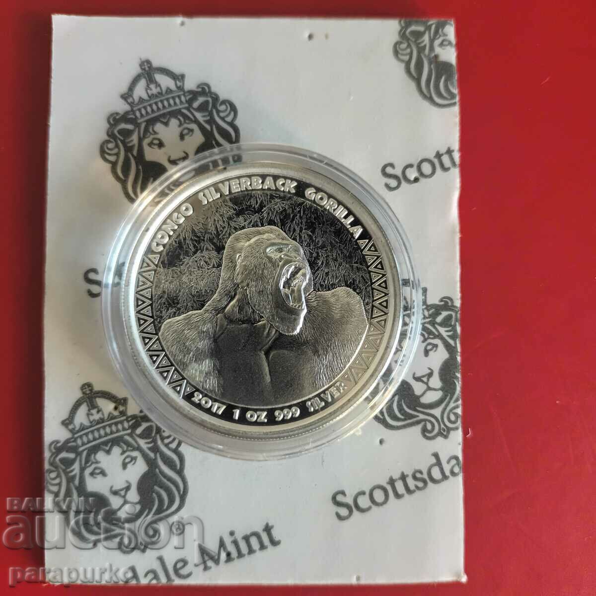 Auction  Silver 1oz CONGO SILVERBACK GORILA 2017 READ!!!