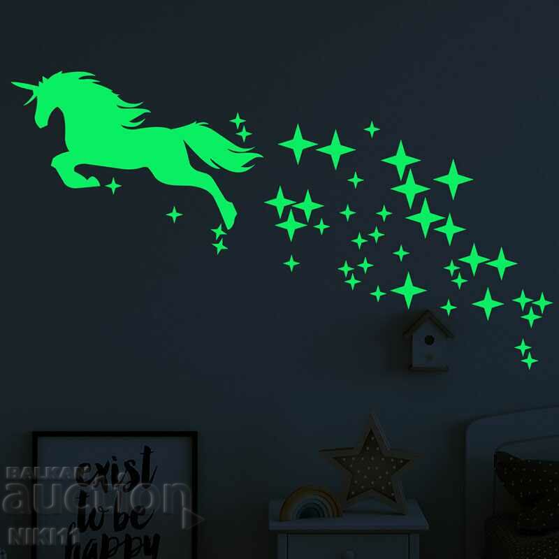 Autocolante strălucitoare Autocolant unicorn cu stele strălucesc în întuneric