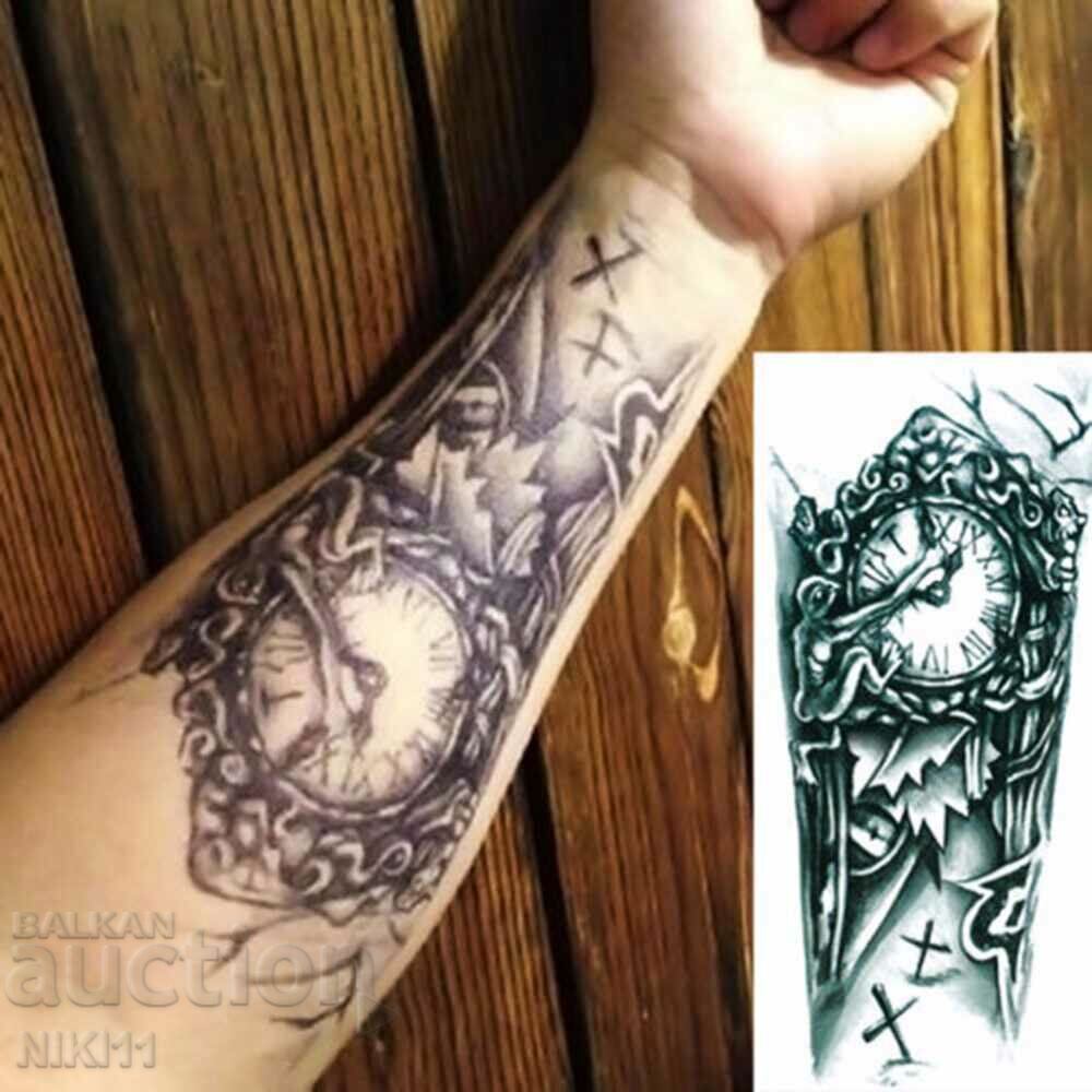 Προσωρινό τατουάζ γοτθικό ρολόι, σταυρός