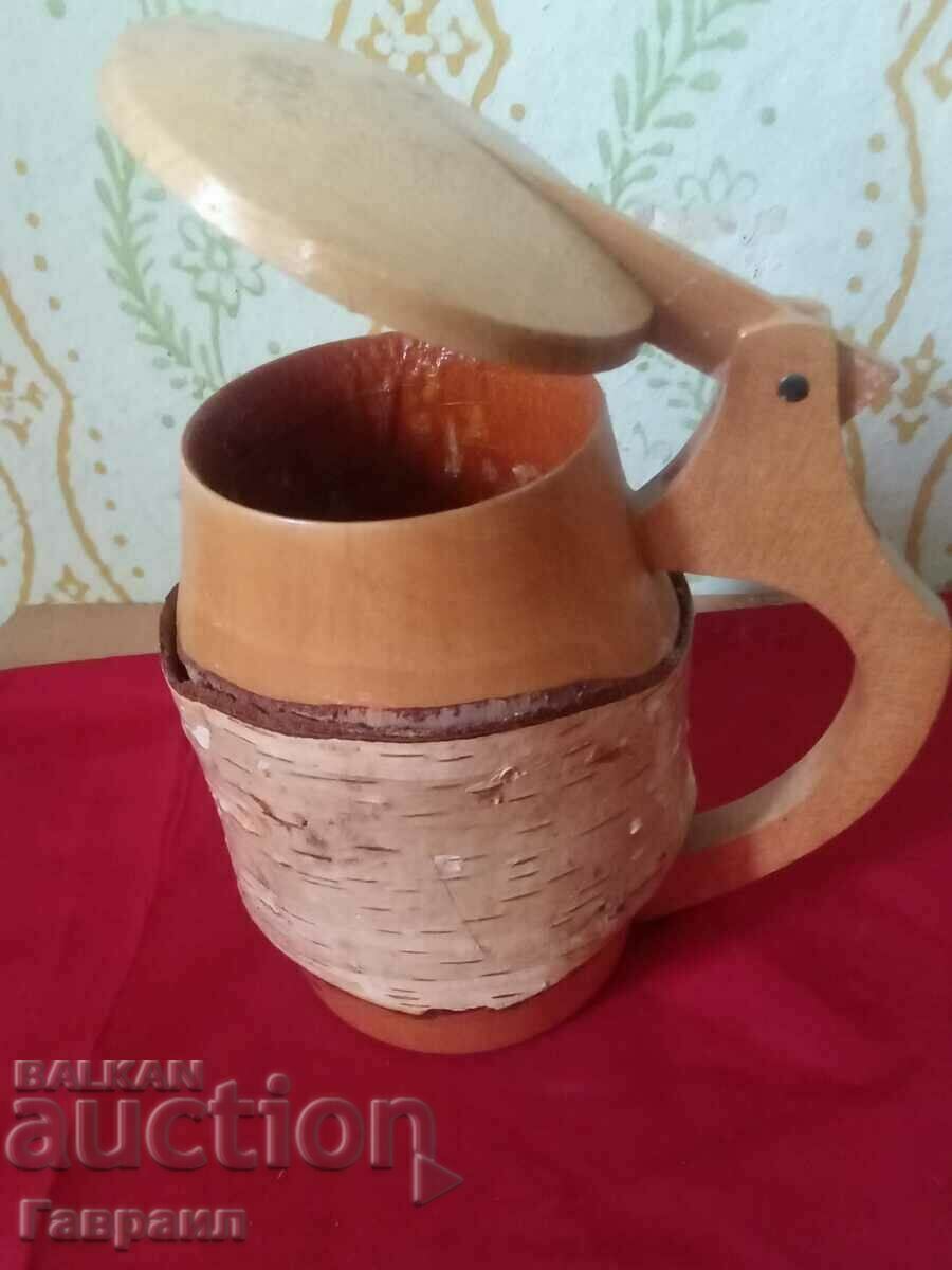 A wooden mug