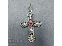 Old Silver Cross Filigree with Red Stone Silver
