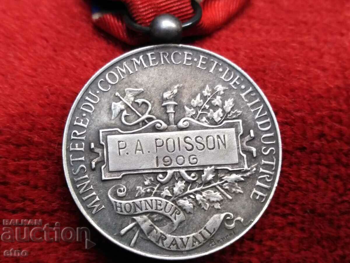 Auction 1906, silver 900, French silver medal, order, badge with box Auction 1906, silver 900, French silver medal, order, badge with box