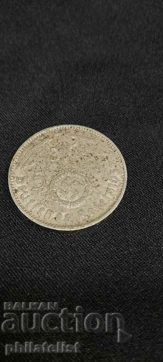 Germany - Third Reich - 5 DM - 1937 - G with price 55.00 BGN | € 28.12 Germany - Third Reich - 5 DM - 1937 - G with price 55.00 BGN | € 28.12