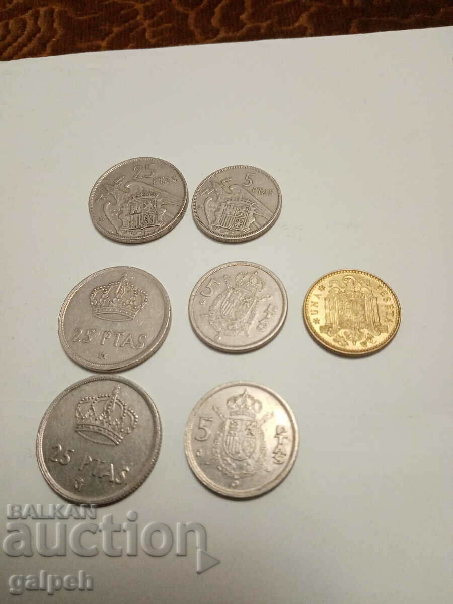 SPAIN COINS - 7 pcs. - BGN 1 with price 1.20 BGN | € 0.61