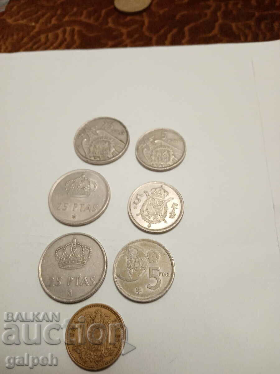 SPAIN COINS - 7 pcs. - BGN 1 with price 1.20 BGN | € 0.61