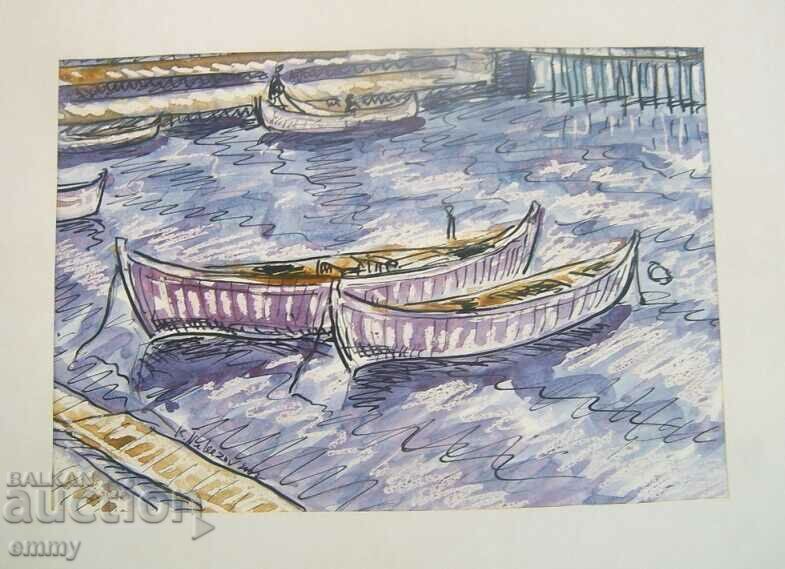 Krastyu Nekezov - drawing "Boats", 2002 with price 26.00 BGN | € 13.29 Krastyu Nekezov - drawing "Boats", 2002 with price 26.00 BGN | € 13.29