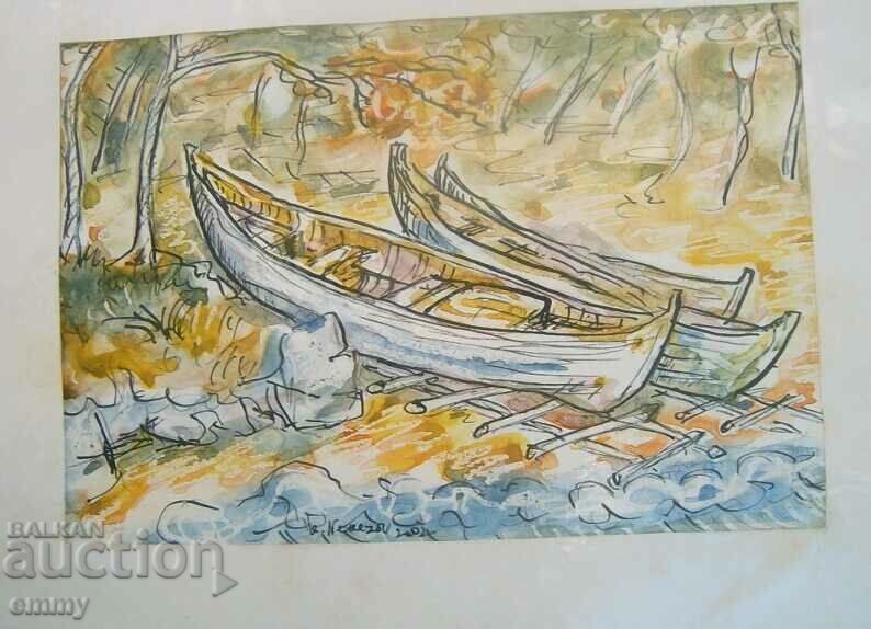 Krastyu Nekezov - drawing "Boats", 2002 with price 26.00 BGN | € 13.29 Krastyu Nekezov - drawing "Boats", 2002 with price 26.00 BGN | € 13.29