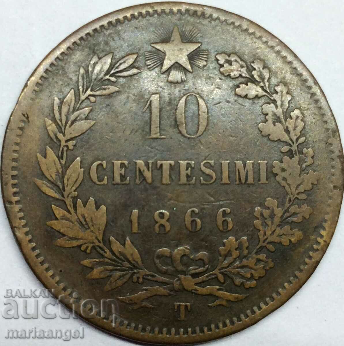 10 чентесими 1866 Италия бронз  30мм