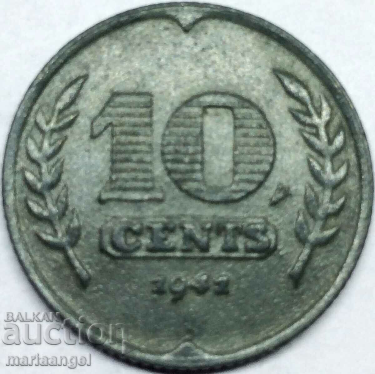 Нидерландия 10 цента 1941 цинк - доста рядка