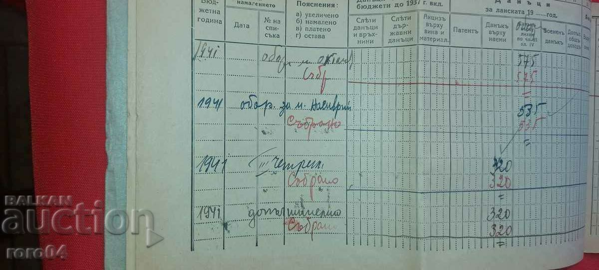 Доставка на ДАНЪЧНА КНИЖКА - 1941 г.