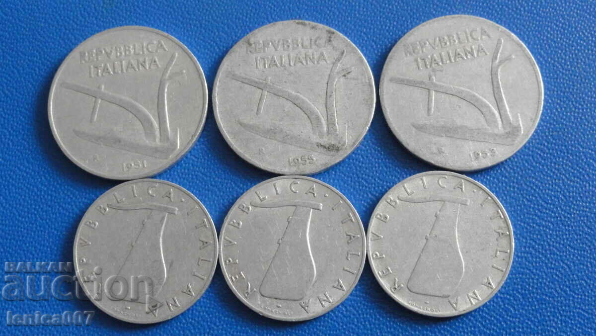Italy 1951-55 - 5 and 10 pounds (6 pieces) with price 3.20 BGN | € 1.64 Italy 1951-55 - 5 and 10 pounds (6 pieces) with price 3.20 BGN | € 1.64