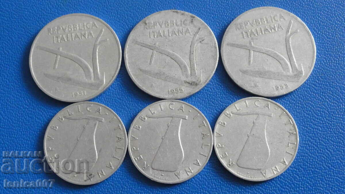 Delivery of Italy 1951-55 - 5 and 10 pounds (6 pieces) Delivery of Italy 1951-55 - 5 and 10 pounds (6 pieces)