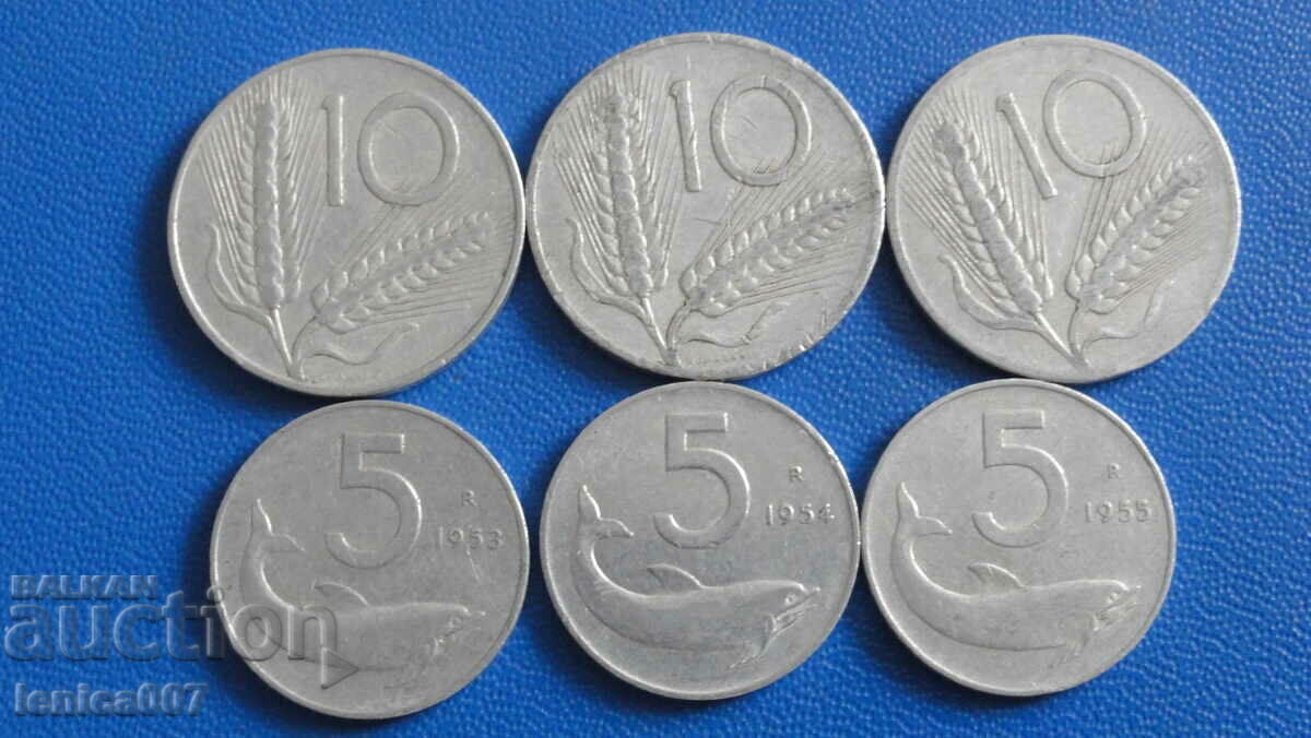 Italy 1951-55 - 5 and 10 pounds (6 pieces) - 5 Italy 1951-55 - 5 and 10 pounds (6 pieces) - 5