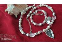 Designer necklace and bracelet, pearls, crystals, hearts