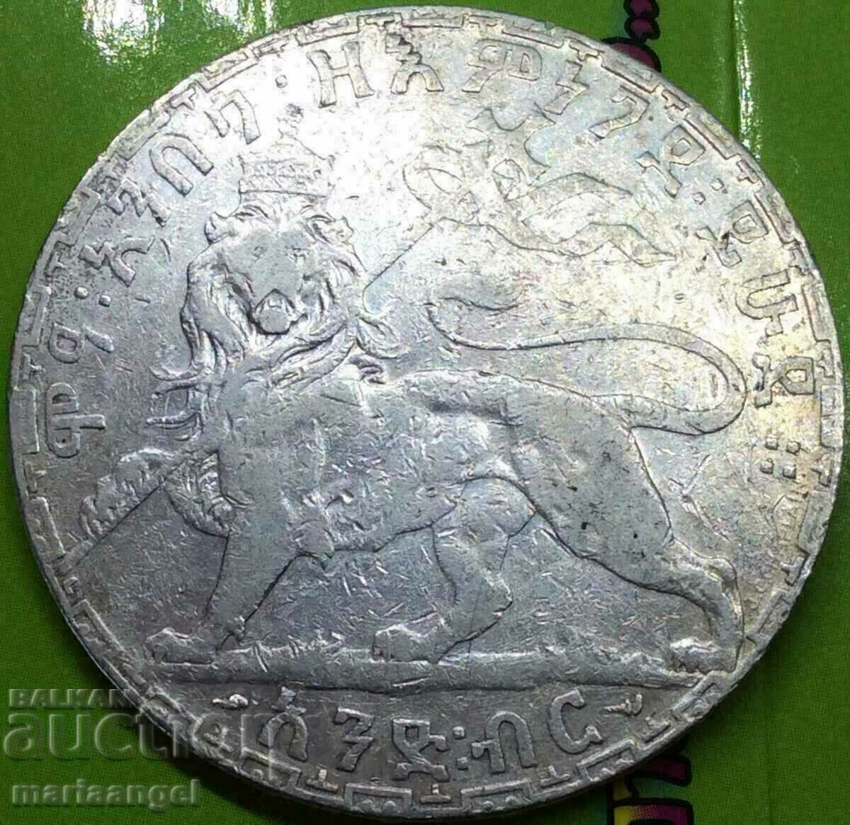 Етиопия 1 бир 1900 Менелик II минт А - Париж 27,85г сребро