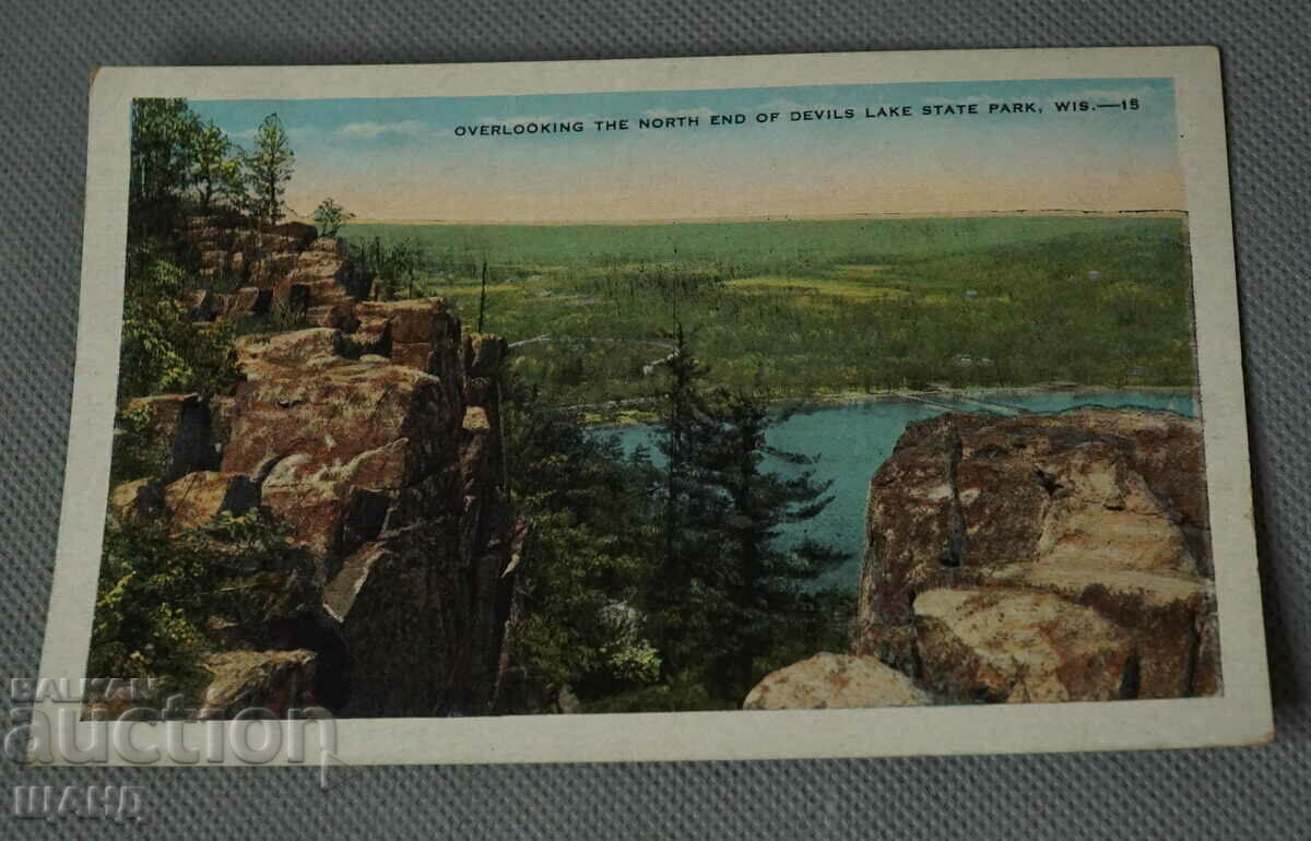 ΗΠΑ Παλιά καρτ ποστάλ λιθό. Lake Devils Lake Park