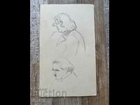 Old Drawing Pencil Portrait Man Woman